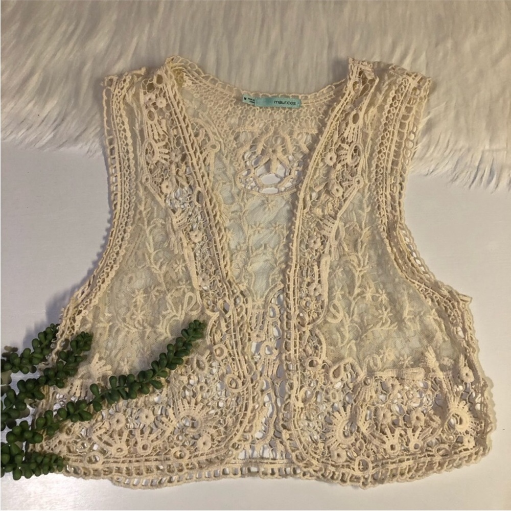 Maurices Cream Crochet Lace Crop Cardigan | Size Medium